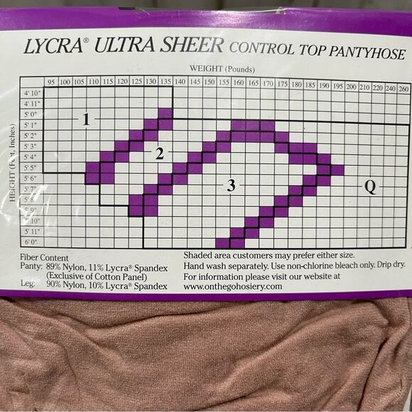 New! On The Go! Lycra Ultra Sheer Pantyhose Size 1 Control Top Nude Made USA - Picture 4 of 4